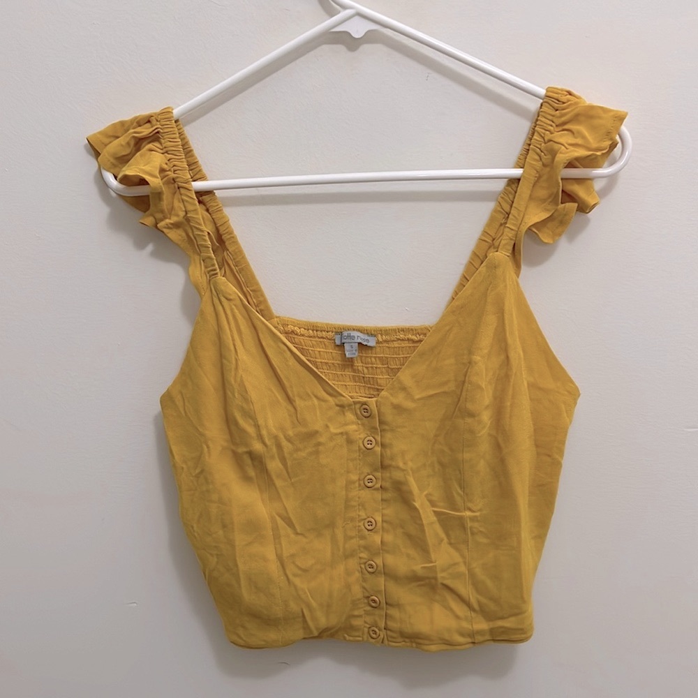 Charlotte Russe Yellow Ruffled Short Sleeve, Size Small